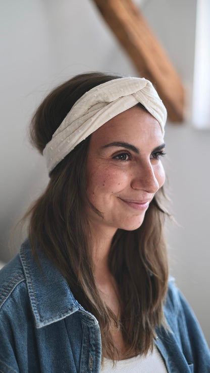 Wire hairband organic muslin dots brown