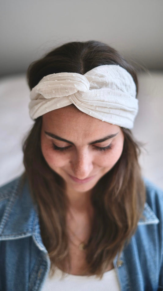 Wire hairband organic muslin dots brown